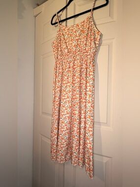 Floral Orange and Green Smocked Waist Maxi Dress